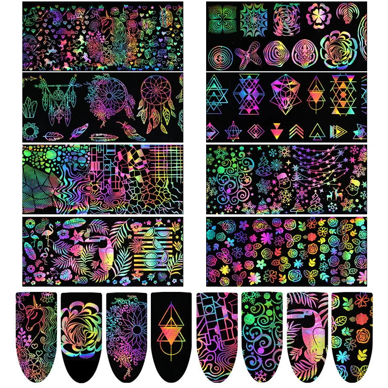 

Shellhard 8 Sheets Holographic Laser Nail Foils Stickekr High Quality Nail Art Decor Deacals Transfer DIY Stickers For Nail Art
