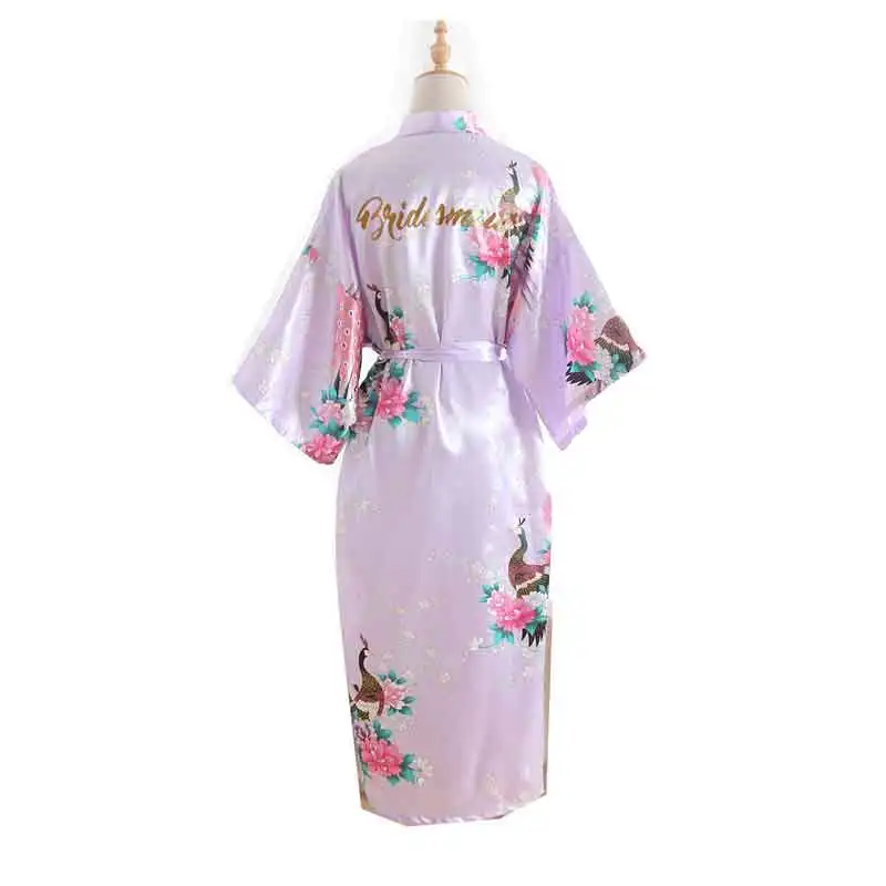 BZEL женский шелковый атлас длинный свадебный халат подружки невесты кимоно халат Feminino банный халат большого размера, в цветочек Peignoir Femme сексуальный халат - Цвет: Light purple