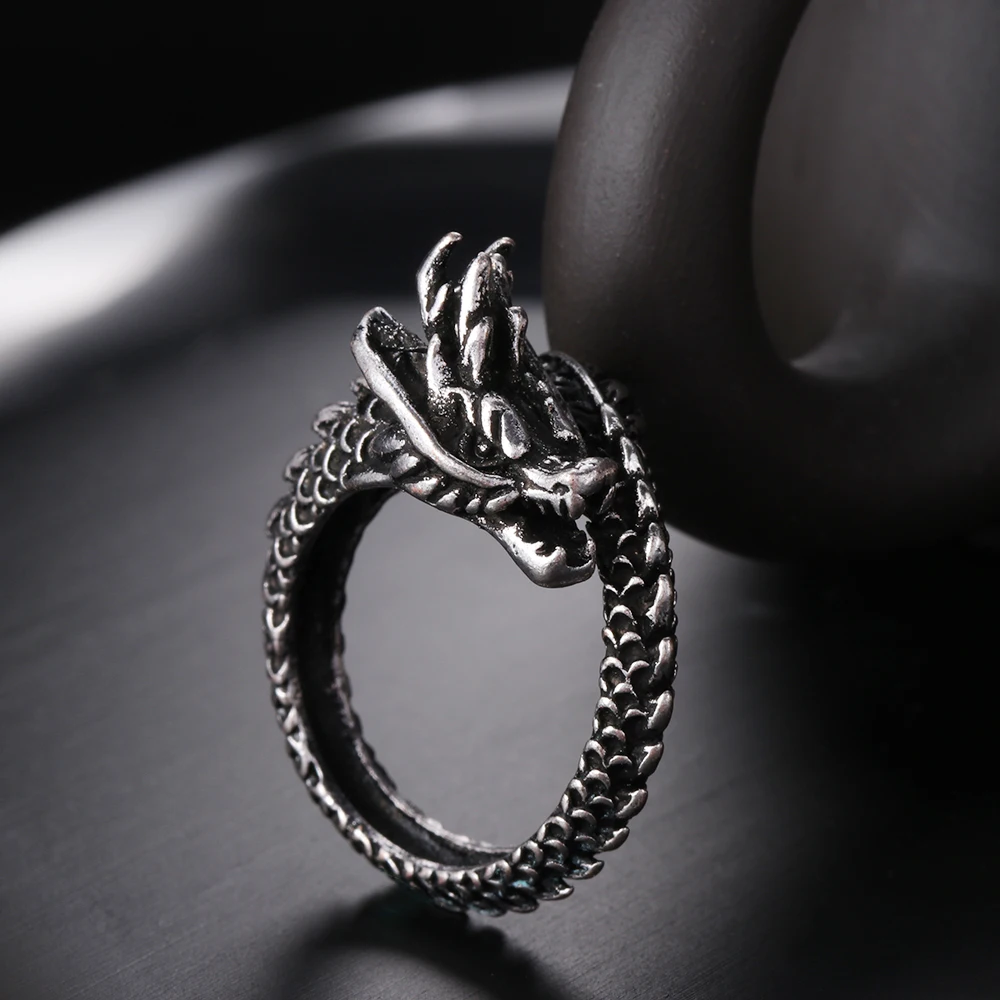 

1Pc Ancient Silver Color Opening Dragon Ring New Fashion Adjustable 925 Sterling Luminous Glow In the Dark Unisex Gift Jewelry