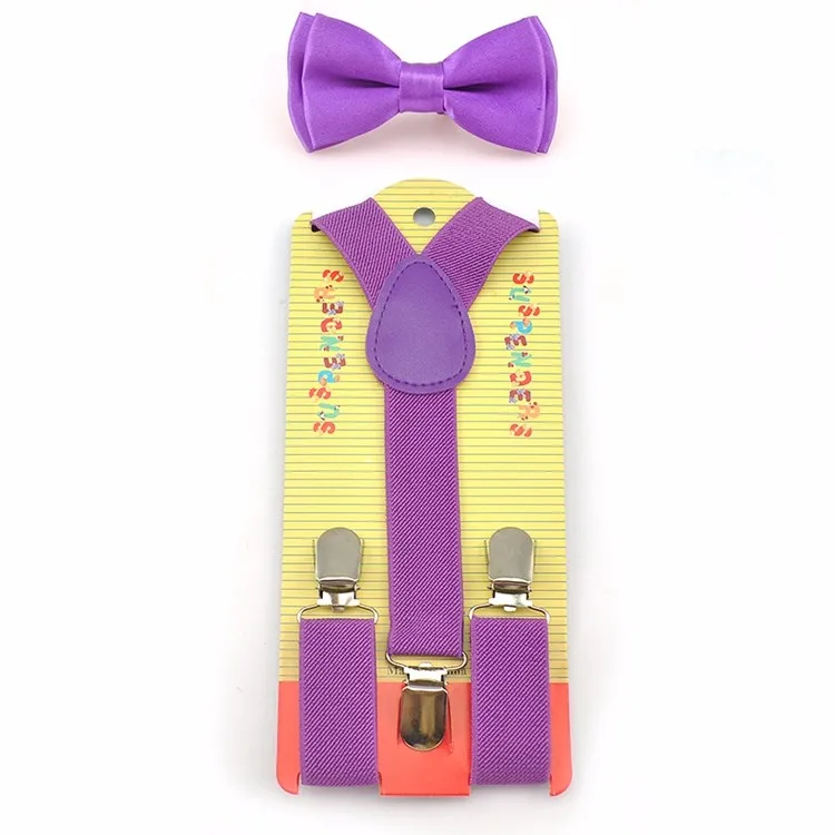 Эластичные подтяжки и галстук-бабочка в комплекте, комплекты с подтяжками и бабочками в форме Y, новая модная детская одежда для мальчиков и девочек с фиолетовым узором, 22 цвета