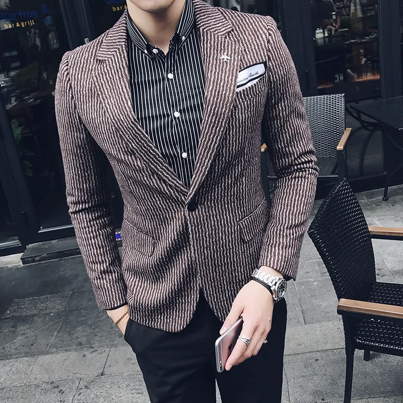 

2019 autumn and winter new Korean Slim tide men suits British wind high-end fabric casual men's suit jacket/Male Blazres