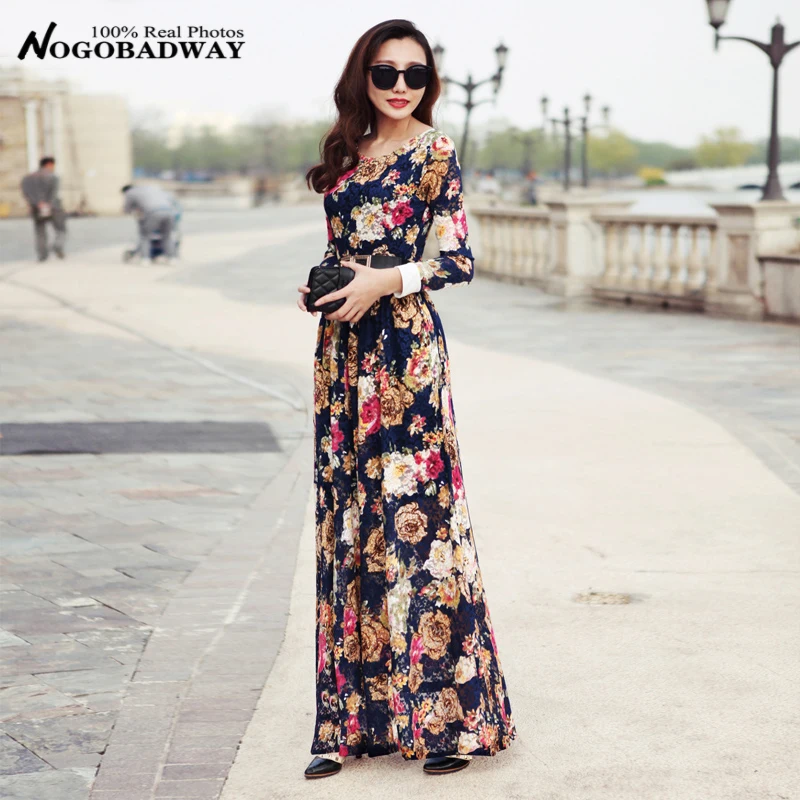 2018 Dentelle Femmes Robe Longue Automne Slim Parole longueur Casual