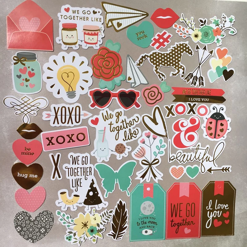 

44pcs sweet be together Foil Gold Paper Die Cut Stickers for DIY Scrapbooking Card Making Crafts /photo album Decoration