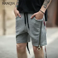 Мужские шорты в стиле хип-хоп, хлопковые однотонные шорты с боковой молнией и лентами, дизайнерские Молодежные Свободные повседневные шорты для бега