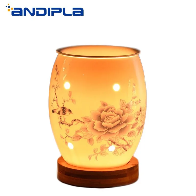 220V Classical Ceramic Solid Wood Aroma Lamps Oil Burner Electric Incense Burner Essential Oil Diffuser Romantic Home Decoration