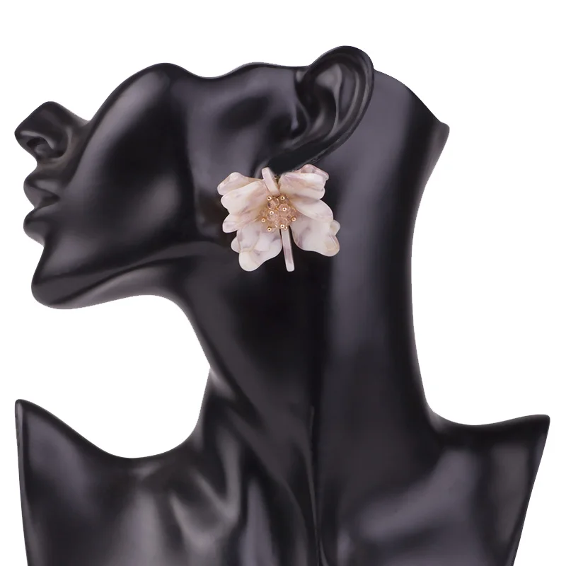 Vintage Acetic Acid Acrylic Flower Long Earrings for Women Black Crystal Acetate Resin Hanging Earings For Girls Fashion Jewelry (5)