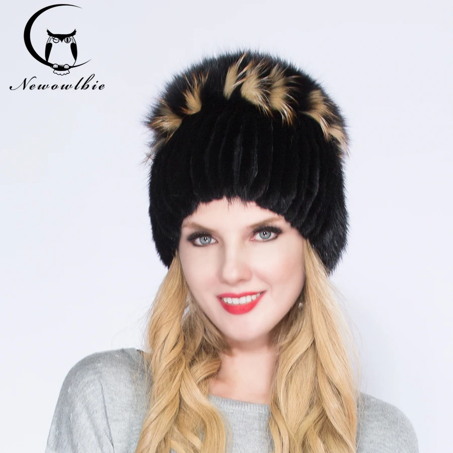 

NEWOWLBIE Hot Selling Natural Mink Fur Hats For Women Fashion Fox Fur Warm Hat Latest High quality Winter Hat Match Clothing