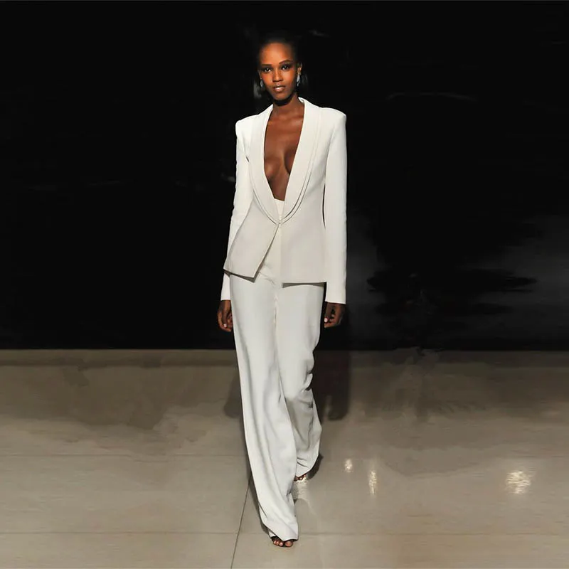 

Jacket+Pants white stretchy Women Business Suits Blazer Female Office Uniform 2 Pcs Set Ladies Formal Trouser Suit Womens Tuxedo