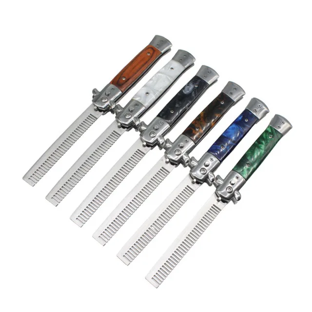 1pcs Automatic Stainless Steel Combs Foldable Knife Brushes Hair