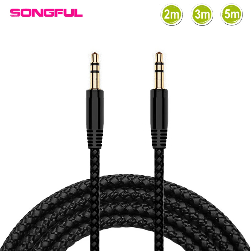 Koop 2 3 5 m Nylon Gevlochten Jack 3.5mm Audio Kabel Mannelijke 3.5mm Stereo AUX Kabel M M Headphone Cord voor iPhone Auto Speaker Oortelefoon MP3 4