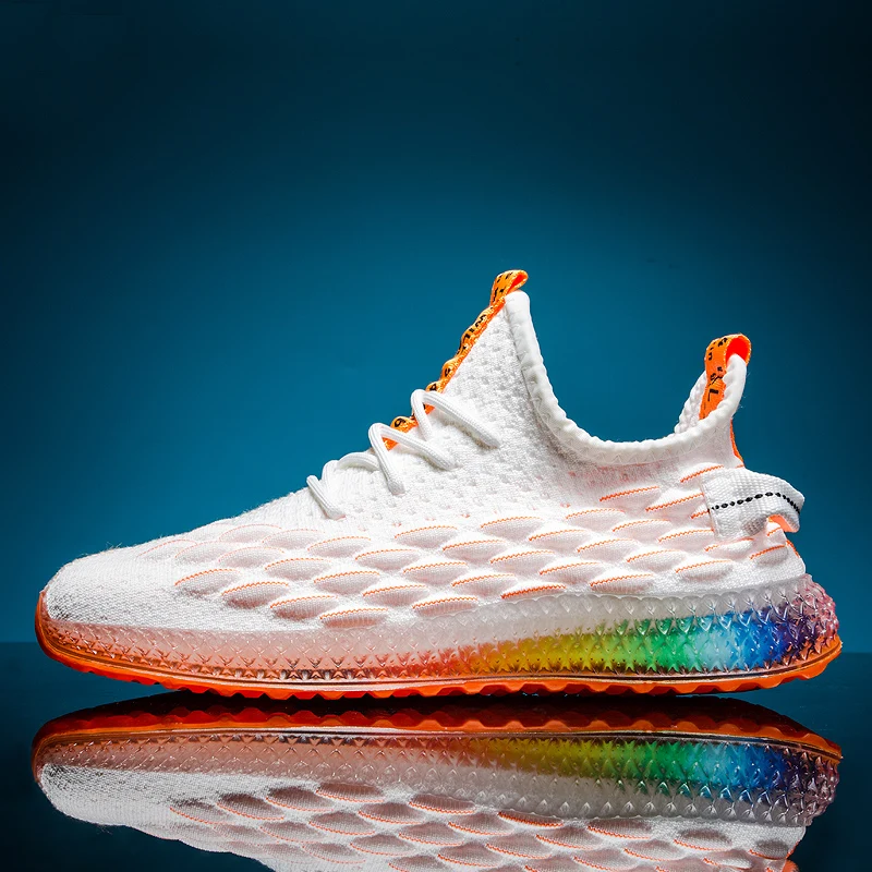 

Thestron spring and summer flying woven mesh sneakers men's personality colorful soles non-slip breathable running men's shoes