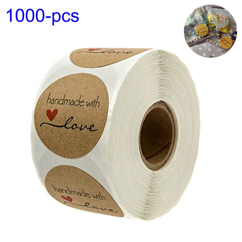 

1000pcs 1inch Round Kraft Handmade with Love thank you stickers wedding Party decoration Gift packaging Stickers scrapbooking