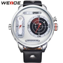 WEIDE White Dial Red Stainless Steel Watch Analog Digital LCD Mens Auto Date 30M Water Resistant Multifunction Wristwatches Gift