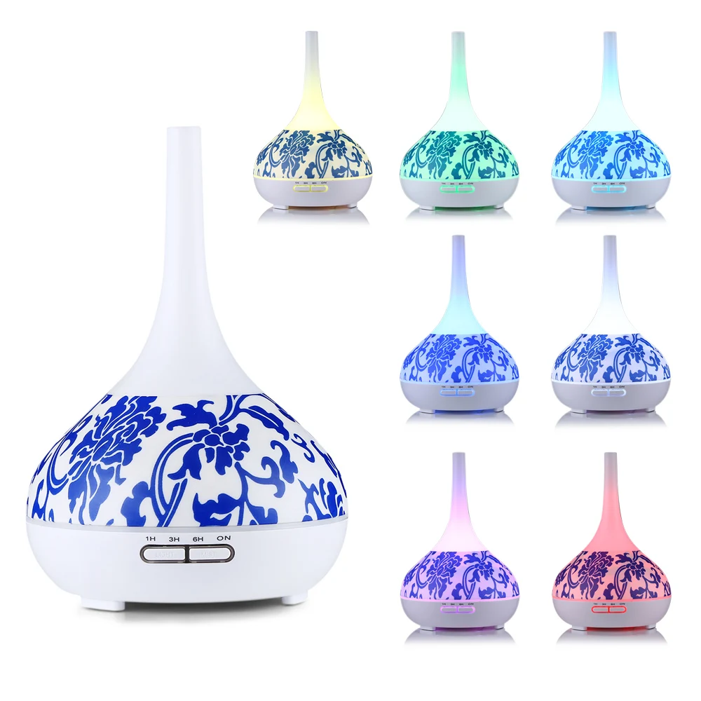 

Ultrasonic Air Humidifier Aroma Essential Oil Diffuser Blue And White Porcelain Aromatherapy LED Night Light Three Timing Modes