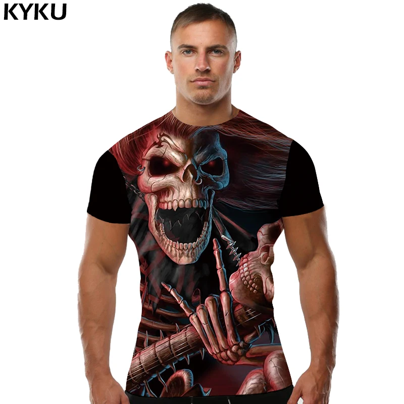 

KYKU Brand Skull T-shirt Funny T Shirts 3D T Shirt Men Clothes Short Sleeve Shirt Mens Clothing Summer Casual Wear 2018