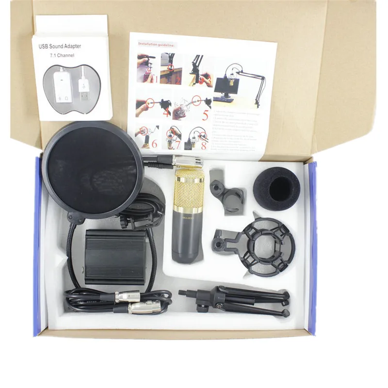 Конденсаторный микрофон BM800 Cardioid Pro Аудио Студийный для записи вокала + фантомное