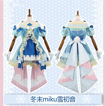

2018 New Cosplay Costume Vocaloid miku Winter kimono Dress with Behind the Bow sweet and cute style Full Sets A