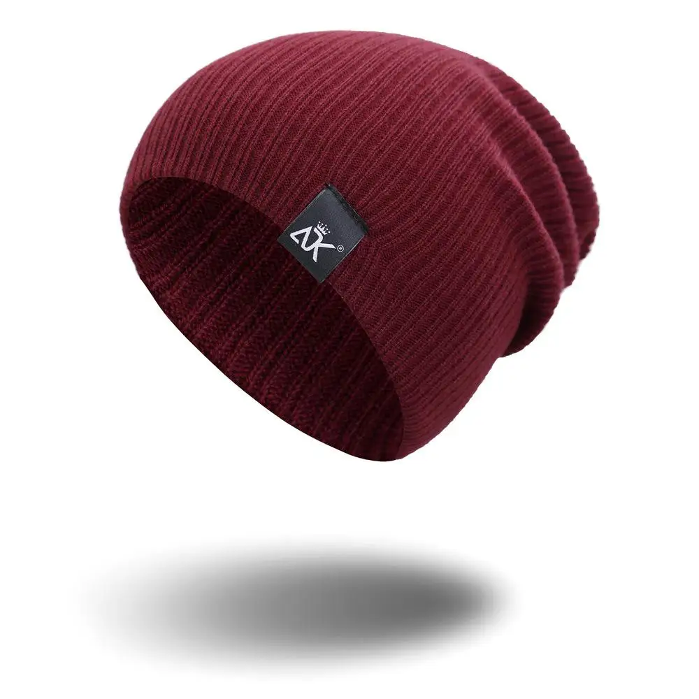 COKK, вязаная шапка, женская шапка, зимняя, мужская, Skullies Beanies, теплая, повседневная, громоздкая шапка, вязаная крючком, шапка, женская, мешковатая шапка, дешево - Цвет: wine red