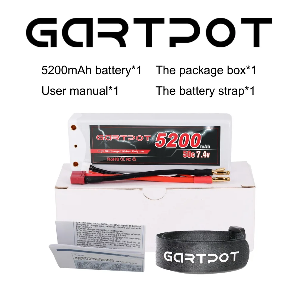 GARTPOT 7,4 V Аккумулятор для дрона 5200mAh 2S Lipo RC автомобильный аккумулятор 50C зарядное устройство с Deans T разъем для грузовика Truggy лодки самолета