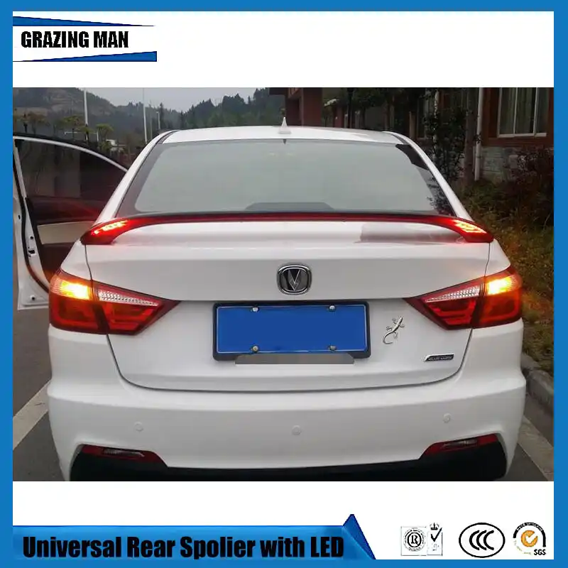 Abs Primer Unpainted Color Car Rear Lip Spoiler Universal Rear Spoiler With Light Spoilers Wings Aliexpress