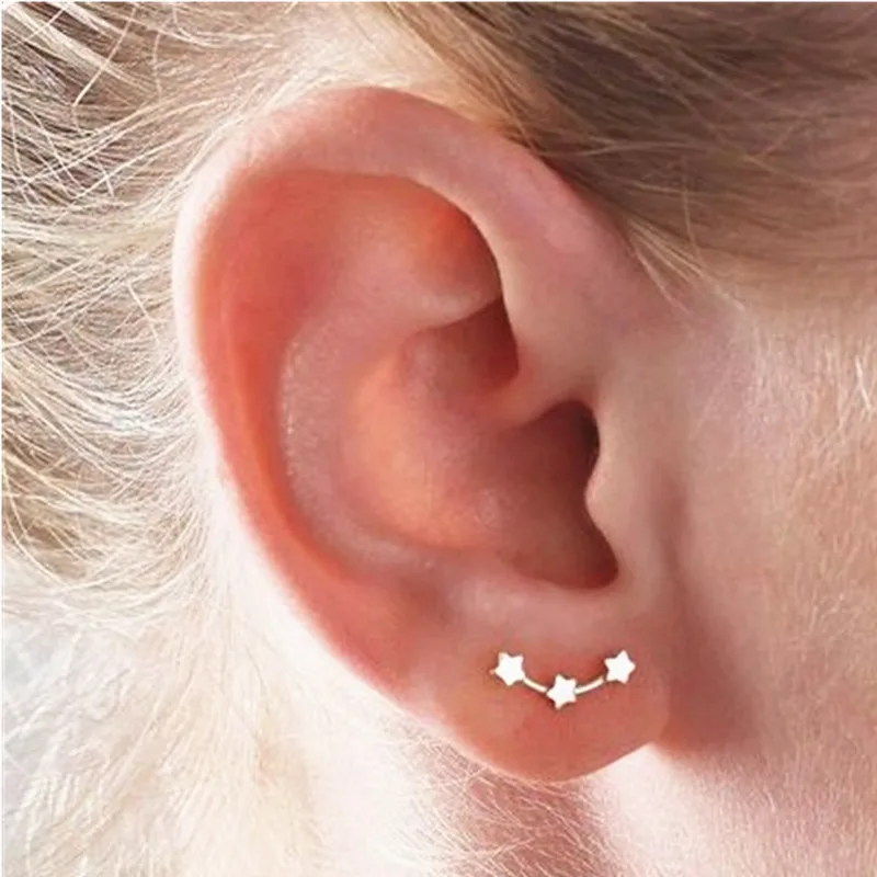 

SRCOI Minimalist Gold Silver Color Star Stud Earrings Simple Ear Cuff Pins Climbers Earrings Jewelry For Women Crawlers Pin 2018