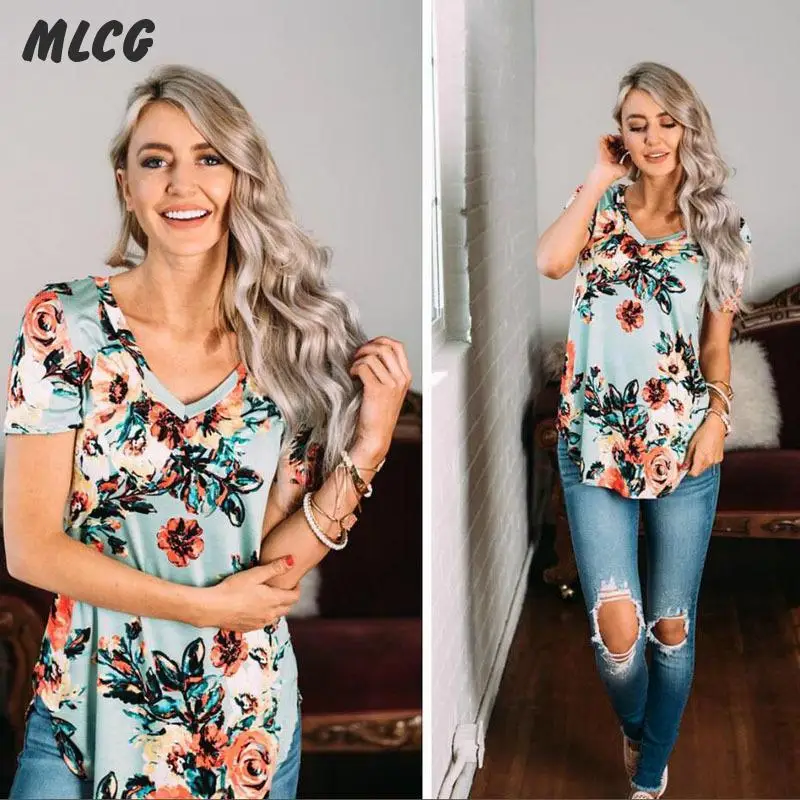 2017 лето цветочный печати футболка моды пальто clothing ladies tops | Женская одежда