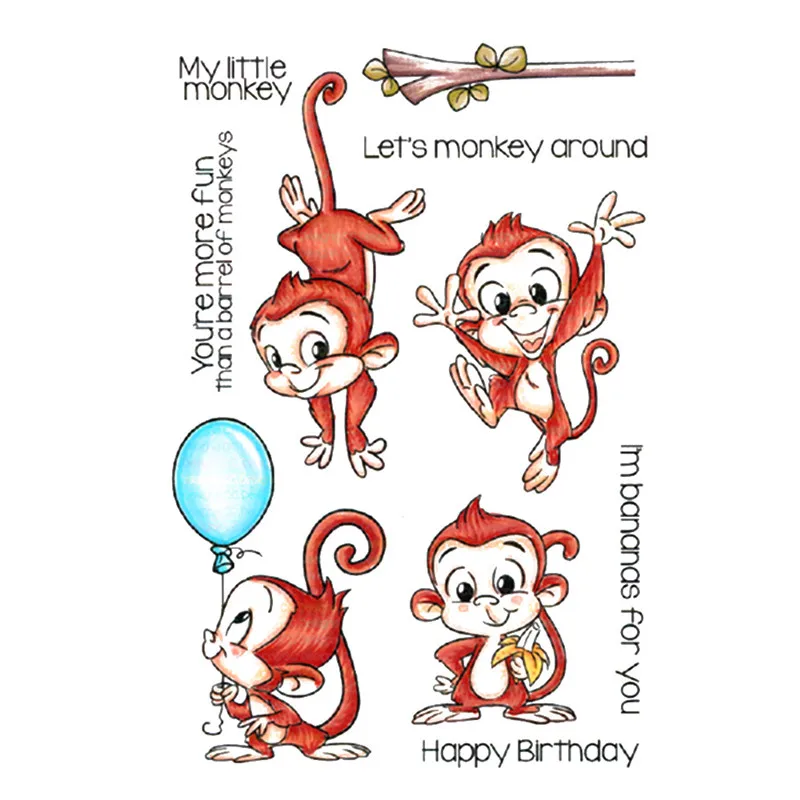 

Naifumodo Die Cutting Cute Animal Monkeys Metal with Clear Stamp DIY Decorative Embossing Scrapbooking Craft Card Stencil