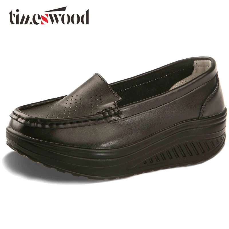 

TIMESWOOD Four Seasons Ladies Shoes Women PU Leather Shoes Light Weight Soft Sole Comfort Loafers Nurse Shoes Breathable Flats