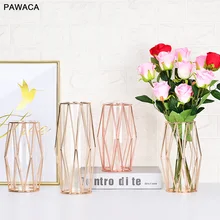 Роскошная декоративная стеклянная ваза для рабочего стола в скандинавском стиле+ металлическая полка для изготовления цветов, ваза для цветов розы, цветочный горшок, Декоративный букет