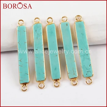 

BOROSA 10PCS Gold Color Howlite Stone Turquoises Bar Connector Rectangle Double Charms Druzy Jewelry for Bracelet/Necklace G1639