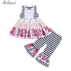 ARLONEET одежда для малышей наряды для девочек Цветочный принт в полоску детская одежда для маленьких девочек комплект одежды зимний