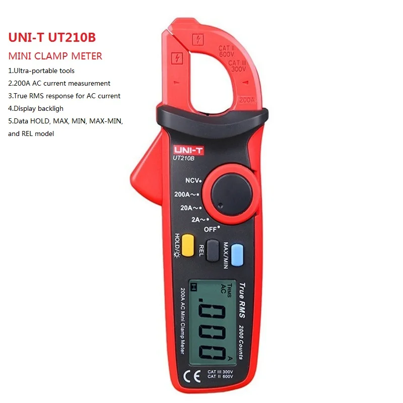 

UNI-T UT210B Current Clamp True RMS 200A Mini AC Clamp Meters Ammeter W/ NCV Handheld Multimetro Clamp Meter Multimeter