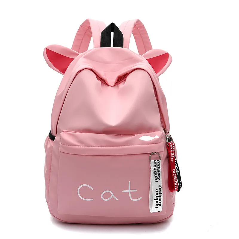 Милый рюкзак с котом, школьный женский холщовый рюкзак для девочек-подростков, повседневный милый рюкзак с кошачьими ушками, модные сумки на плечо для женщин - Цвет: pink