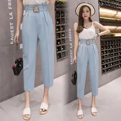 Новинка 2019 весна свободные брюки женские шикарные корейские модные узкие брюки с высокой талией Короткие повседневные брюки до щиколотки