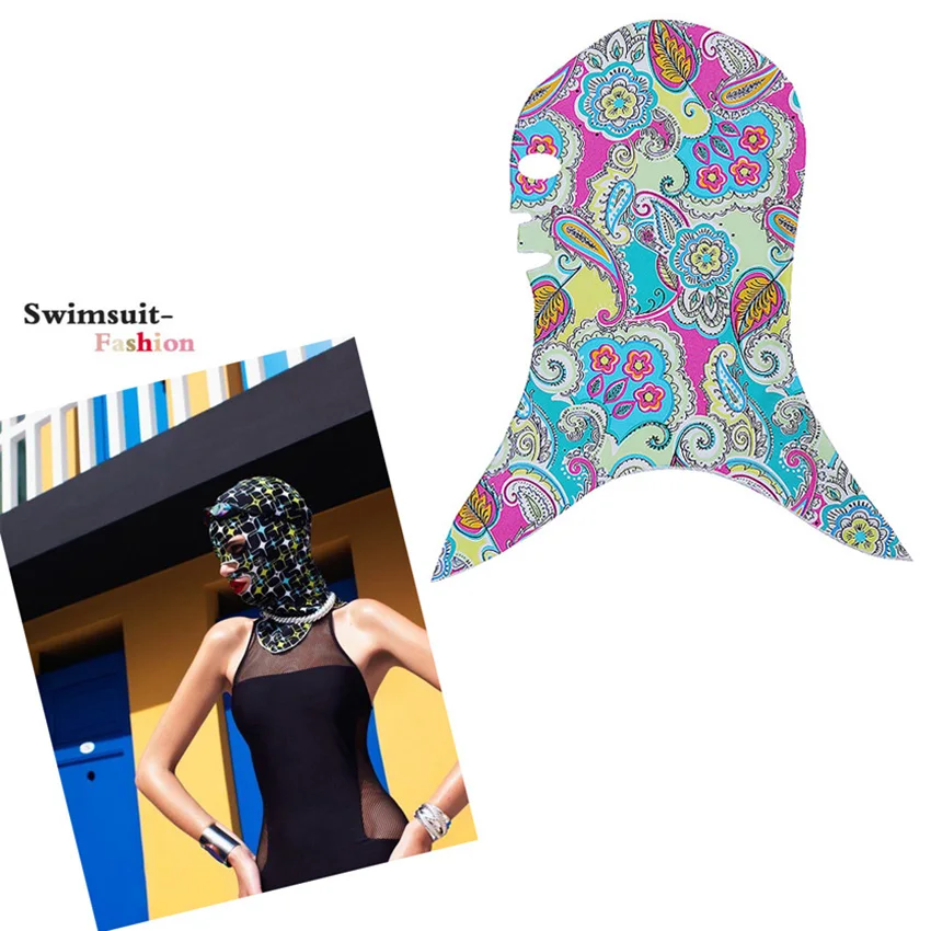 Men Women Mixed color Facekini Swimming Cap Rash Guards Ear Protect