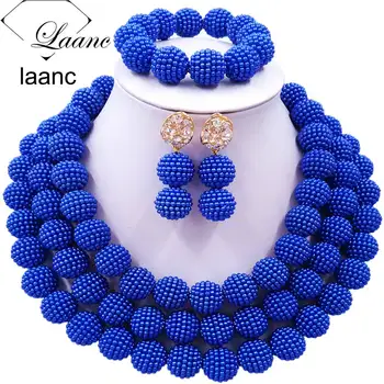 

Laanc Simulated Pearl Royal Blue African Beads Necklace Women Nigerian Wedding Jewelry Sets SP3R006