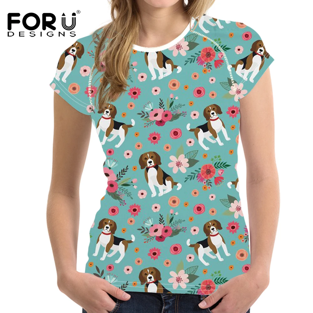 

FORUDESIGNS Beagle Flower Printing T Shirt Women Abstract Pup Pattern T-shirt Females Harajuku Tees for Ladies Kawaii Clothing