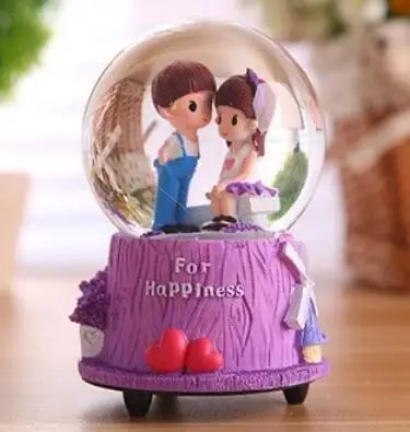 WBY-719+Creative new crystal ball rotary music box flash snow Lavender lovers ornaments birthday gift | Дом и сад