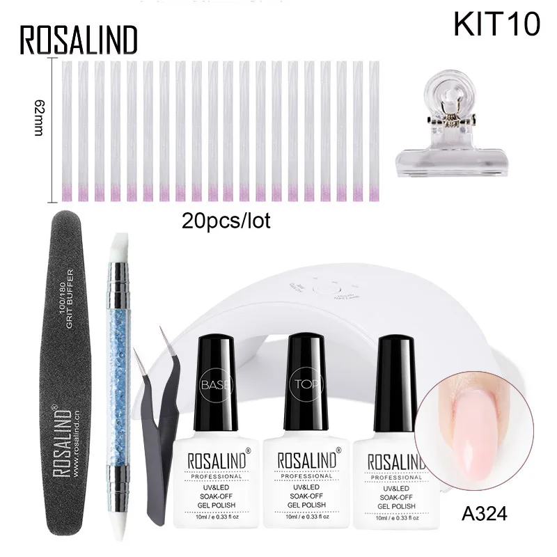 KIT10 Розалинд волокна Стекло Комплект гель-лака для ногтей для наращивания 10/20 штук поли гель защемления зажимы база и лаки для ногтей все для маникюра - Цвет: KIT10