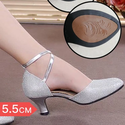 Женская танцевальная обувь для Танго/бальных/латинских танцев, танцевальная обувь на каблуке для сальсы, профессиональная танцевальная обувь для девушек, женская обувь 3,5 см/5 см - Цвет: Silver5.5