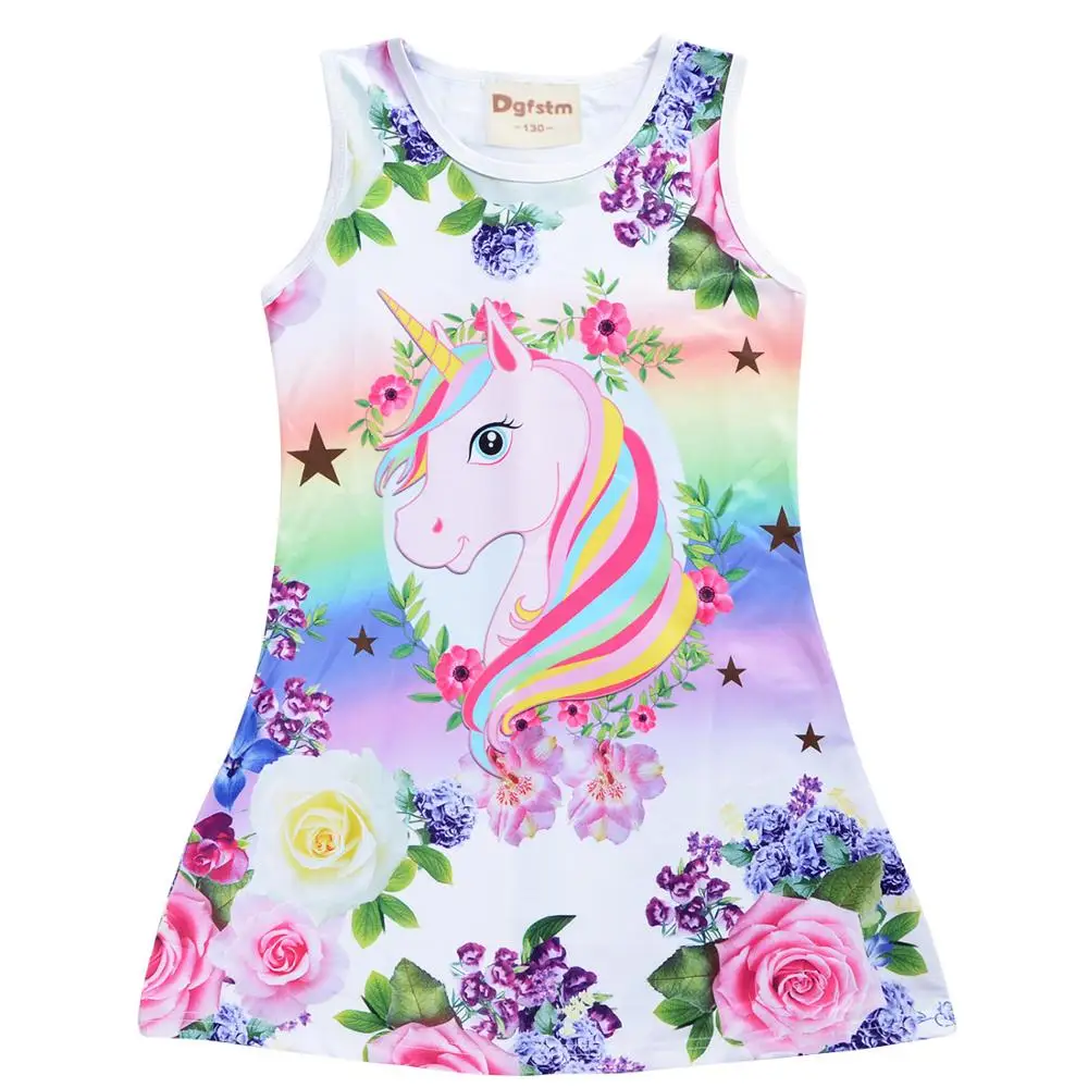 2019 Summer Girls Dress Butterfly Unicorn Print Kids Dresses Baby Girls Princess Dress Party Clothes Sleeveless Birthday Dresses