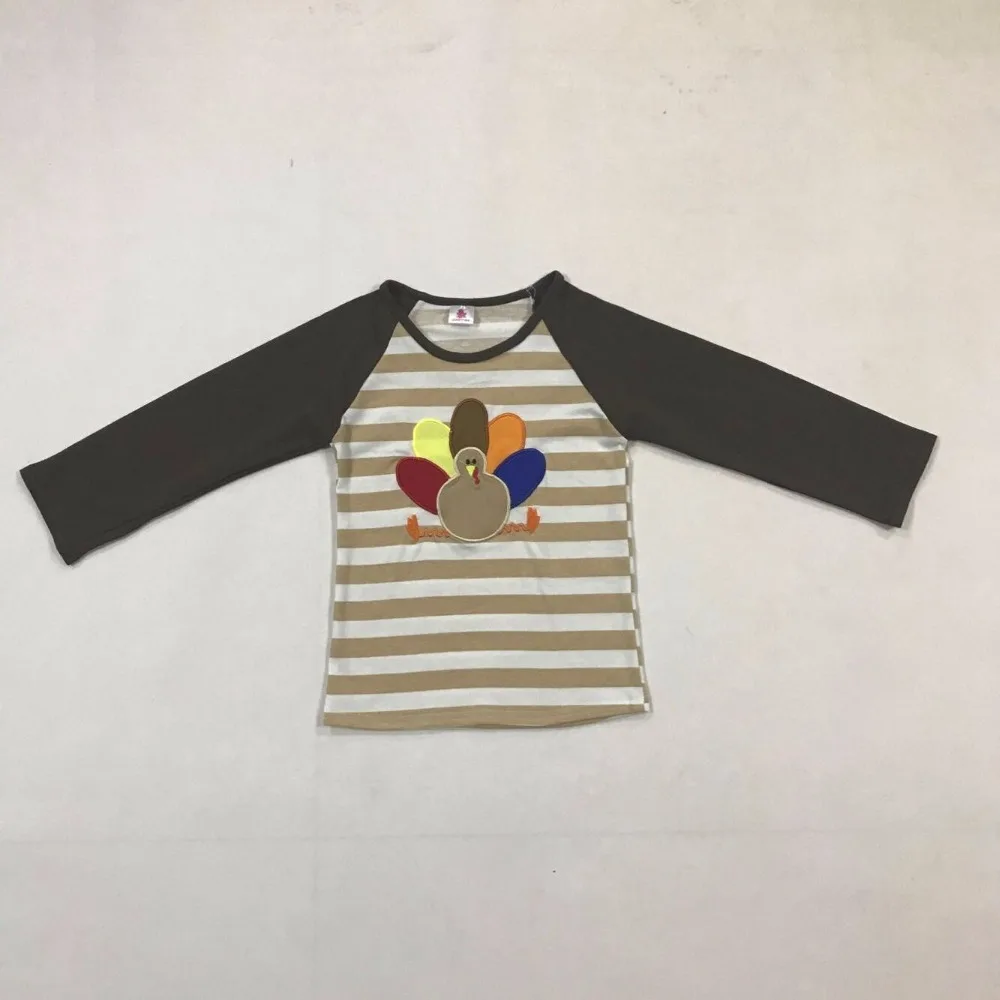 

Thanksgiving Holiday Children Clothing Costume Turkey Embroidery Pullover T-shirt Fashion Girls Outfits A003