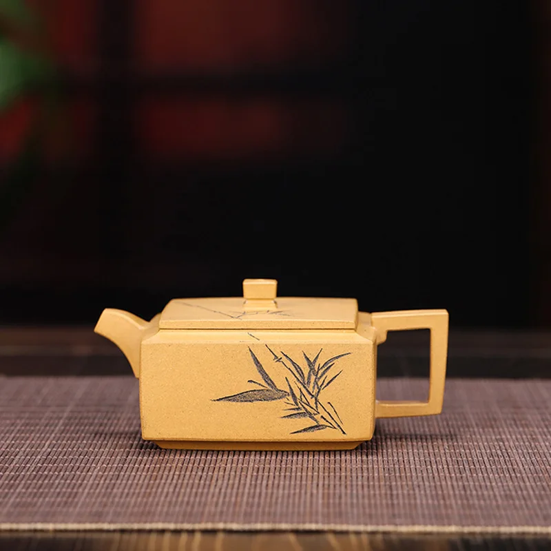  Section Mud Manual Dark-red Enameled Pottery Teapot Square Bamboo Teapot Tea Set Online Store Agent