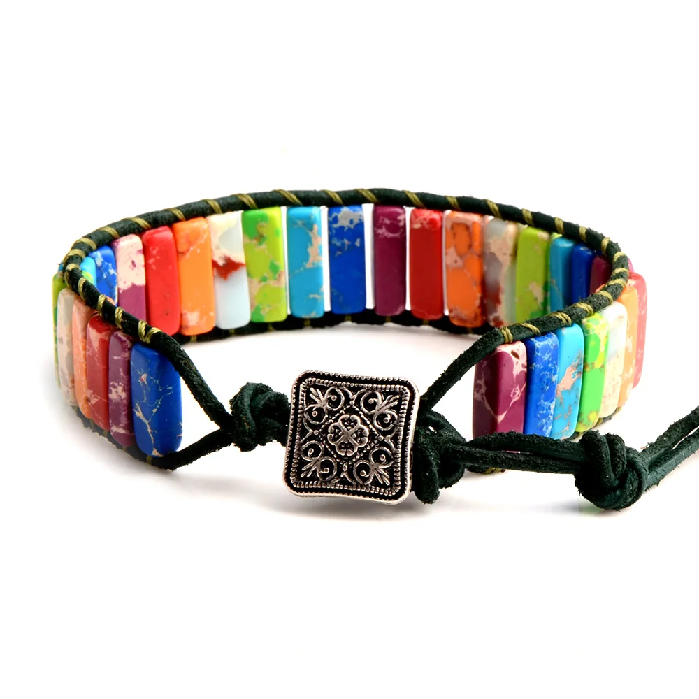 Chanfar 7 Chakra Bracelet Bohemia Handmade Natural Stone Tube Beads Genuine Leather Wrap Bracelet Yoga Couples Bracelets Chanfar 7 Chakra Bracelet Bohemia Handmade Natural Stone Tube Beads Genuine Leather Wrap Bracelet Yoga Couples Bracelets