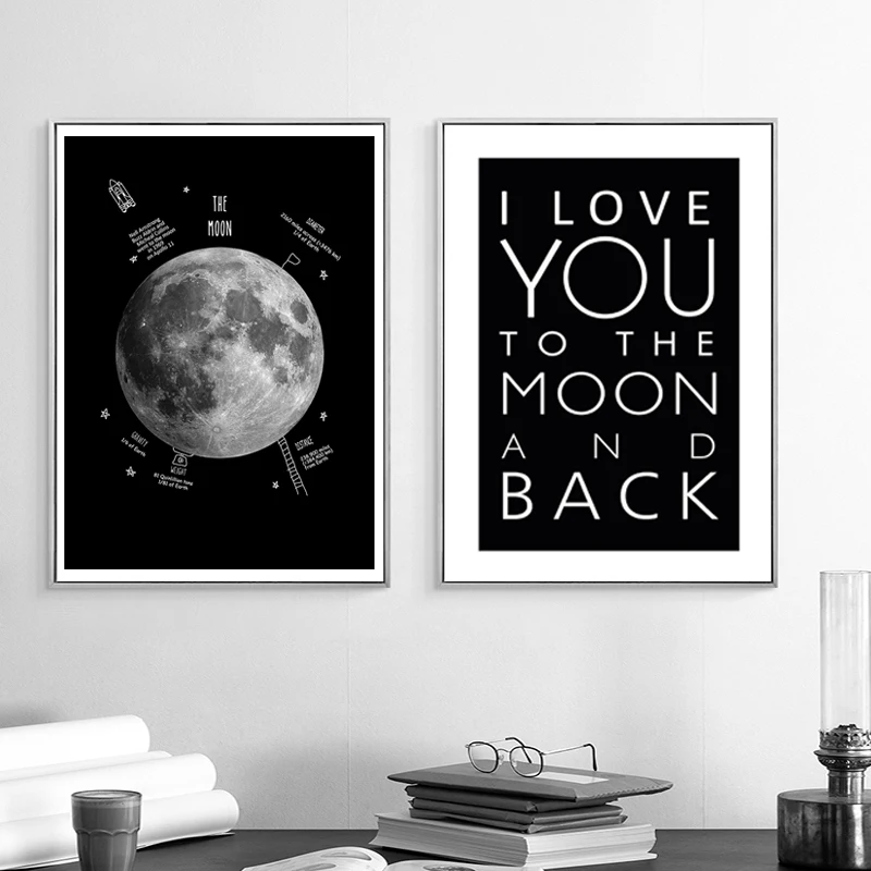 

Modern Black and White Earth Canvas Printing Painting Love Letters Poster Nordic Wall Art Pictures for Bedroom Home Decorations