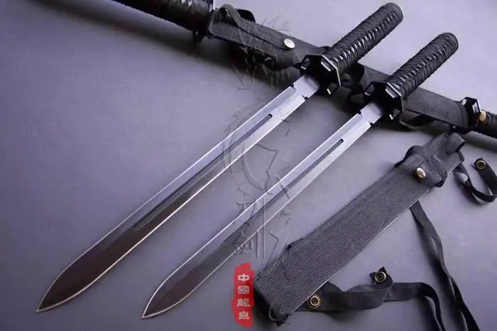 S0266 ANIME NETHER DOUBLE SWORDS KNIFE BLACK BLADES W/ NYLON SHEATH 34