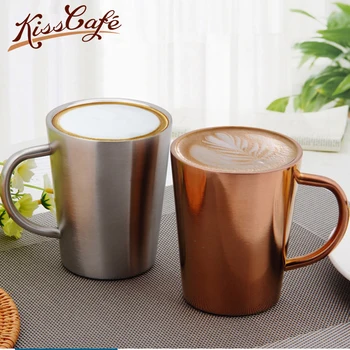 

364ml Stainless Steel Coffee Cup Set Double Anti-hot Insulation Cups Creative Square Tea Beer Cup and Saucer Milk Mug