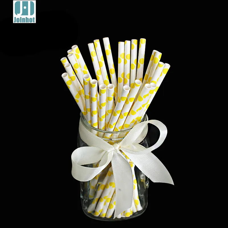 

25pcs/lot yellow color white point Paper drinking straw For Wedding Birthda Party Wedding Holiday Decoration straws