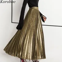 Korobov плиссированная юбка длиной до щиколотки для женщин с высокой талией, однотонные летние длинные юбки, модная уличная одежда, свободные женские юбки 51129