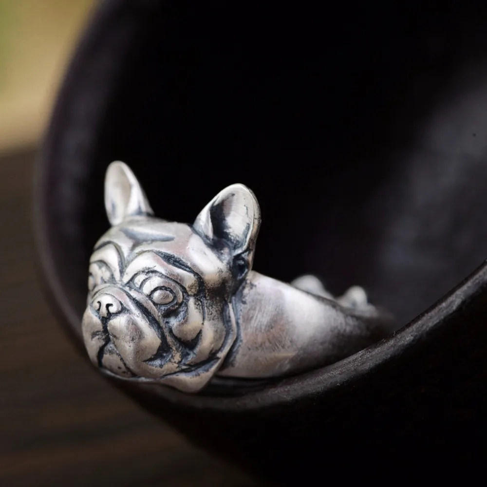

L&P Vintage Handmade 990 Pure Silver Open Rings for Women Cute Dog Gift Ring Thai Silver Jewelry Accessories Freeshipping